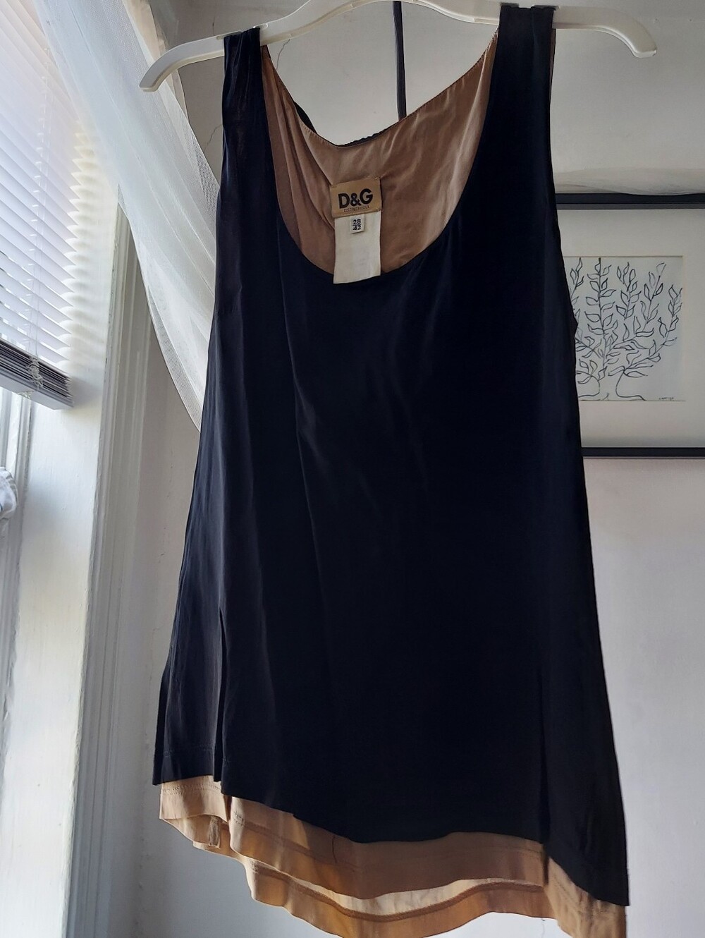 D&G Women's Black Sleeveless Silk Tank with Beige